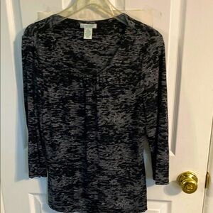 Laura Ashley Black and Gray Blouse with 3/4 Sleeves